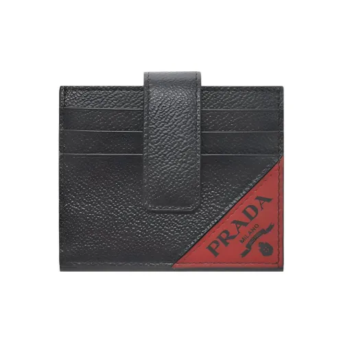 PRADA Calfskin Card Holder Women's Black & Red