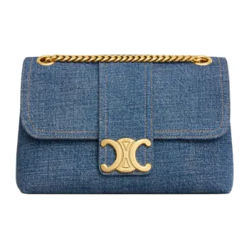CELINE Victoire Denim Crossbody Bag, Shoulder Bag Medium Size Women's Blue
