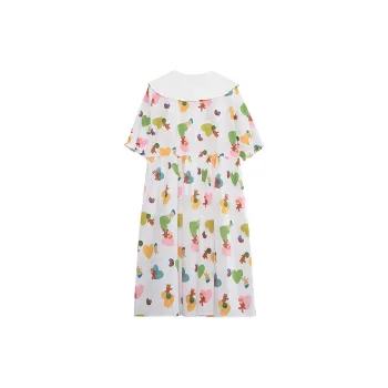 MUGUOGUOMU Short Sleeved Dress Women's Ecru