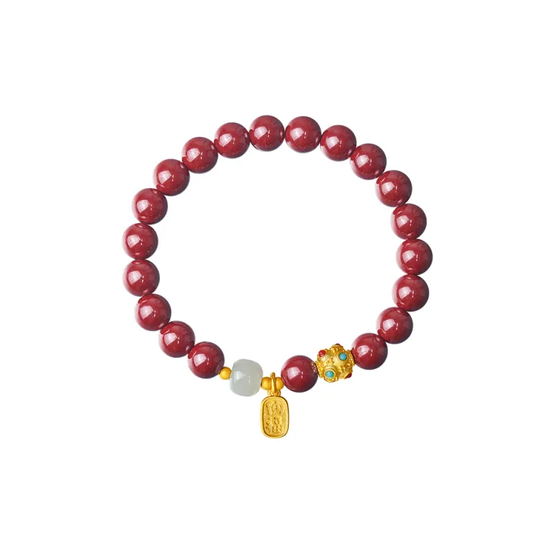 ME LUXE Cinnabar Beaded Bracelet With Smooth Journey Pendant Unisex-0