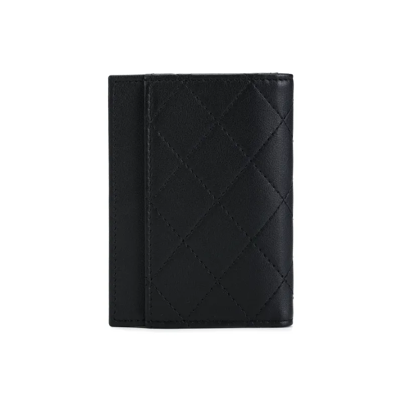 CHANEL Matte Cowhide Passport Holder Card Wallet Trumpets Women's Black-2