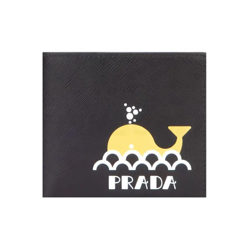 PRADA Leather Wallets Card Holders Unisex Black/Yellow-2
