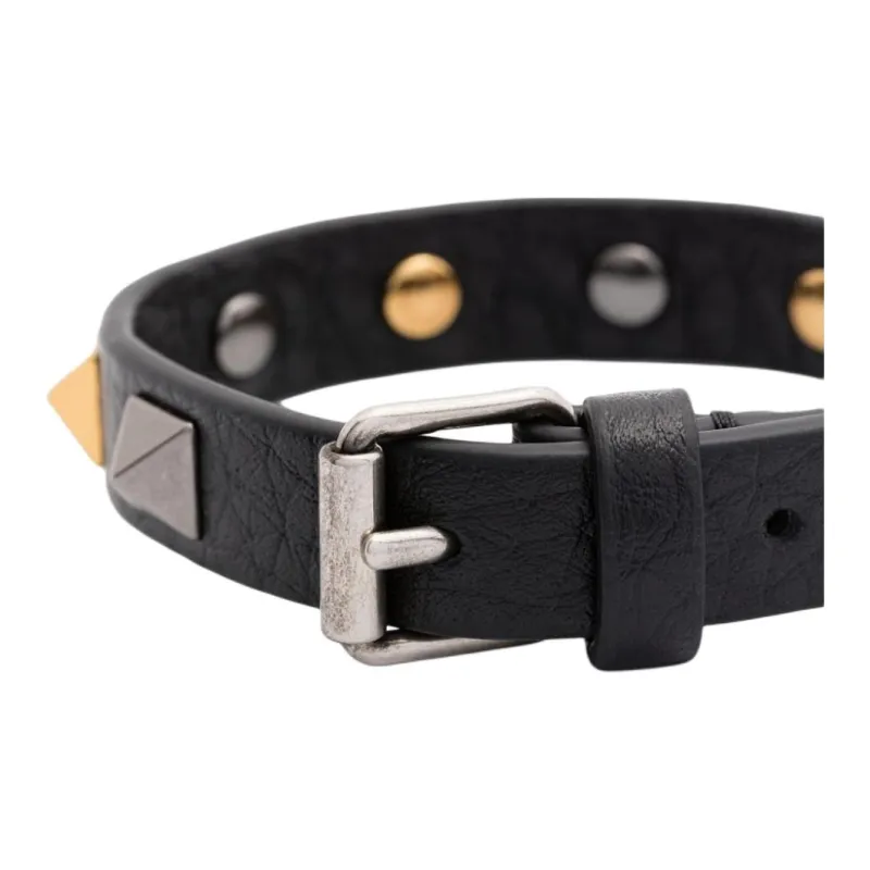 Valentino Leather Studs Wristbands Men's Black-1