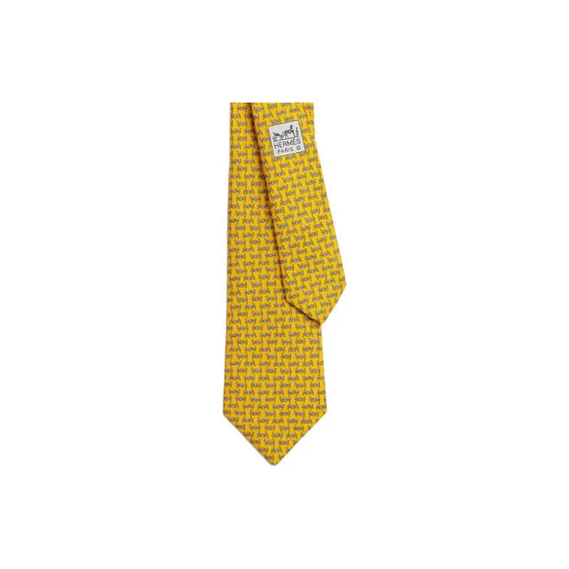 HERMES Silk, Mulberry Silk Ties Men's Yellow-1