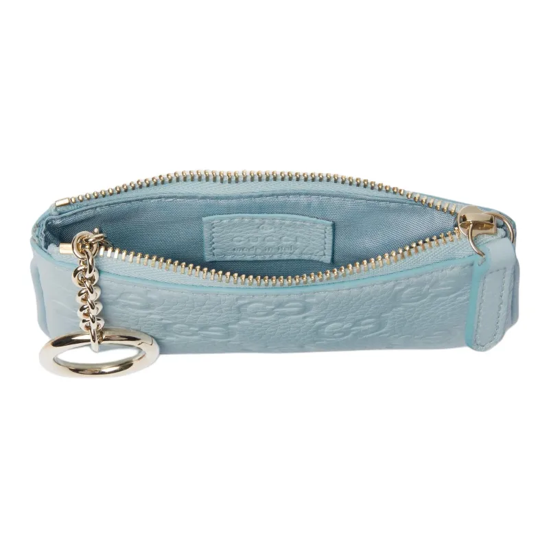 GUCCI GG Emblem Grained Leather Key Pouch Women's Light Blue-4