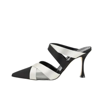 MANOLO BLAHNIK Closed Toe Slippers 9cm Women's Black White