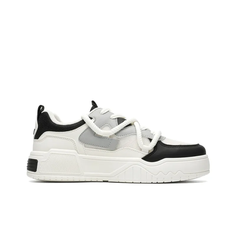 Warrior Lace Up Vintage Casual Shoes Height Increasing Wear Resistant Low Top Skateboard Shoes Men's Beige Black Gray-3