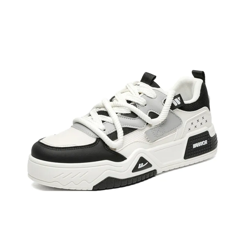 Warrior Lace Up Vintage Casual Shoes Height Increasing Wear Resistant Low Top Skateboard Shoes Men's Beige Black Gray-1