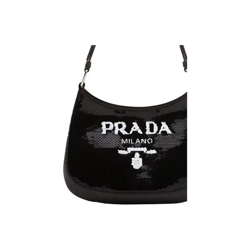 PRADA Cleo Leather Shoulder Bag Women's Black/White-3