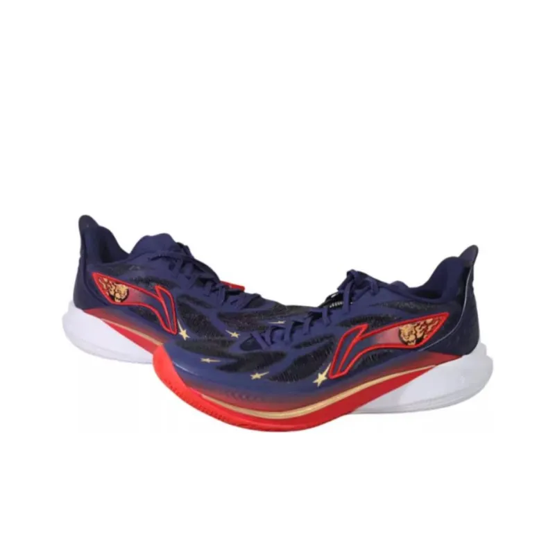LiNing SONIC 12 PE Version Cushioning Wear Resistant Low Top Basketball Shoes Men's Blue Red-2