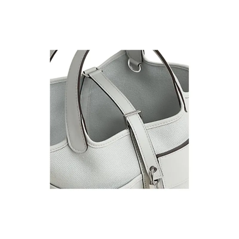 HERMES Picotin Lock Goeland Canvas With Swift Calfskin Bucket Bags Handbags Women's White-1