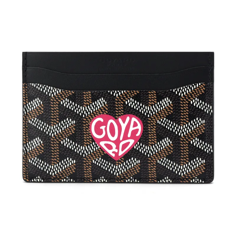 GOYARD Canvas With Leather Card Holder Unisex Black & Peach Red Small Heart-0