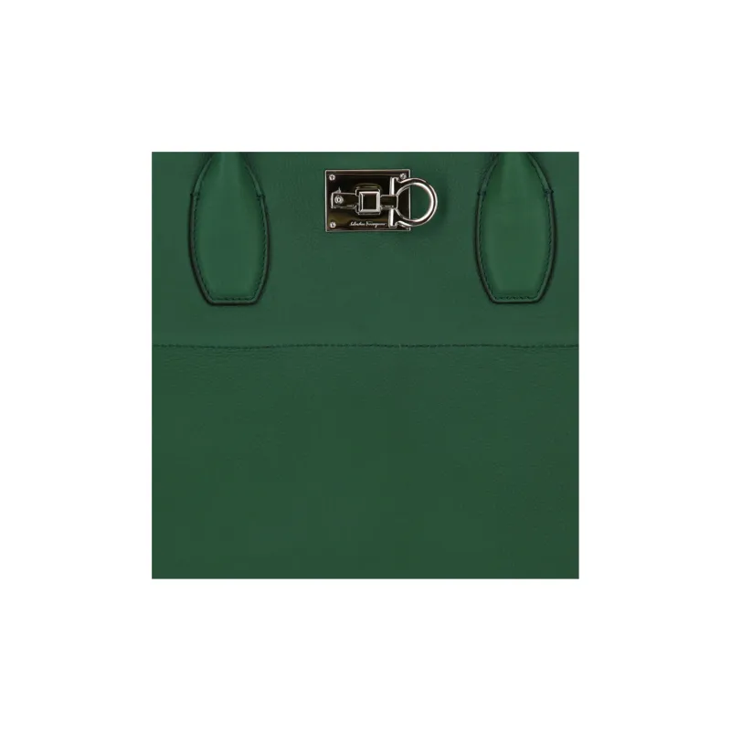Ferragamo The Studio Large Leather Tote Green-3