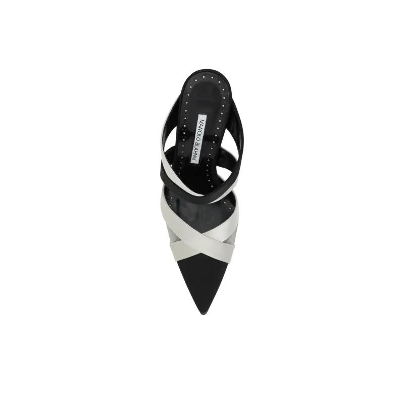 MANOLO BLAHNIK Closed Toe Slippers 9cm Women's Black White-4