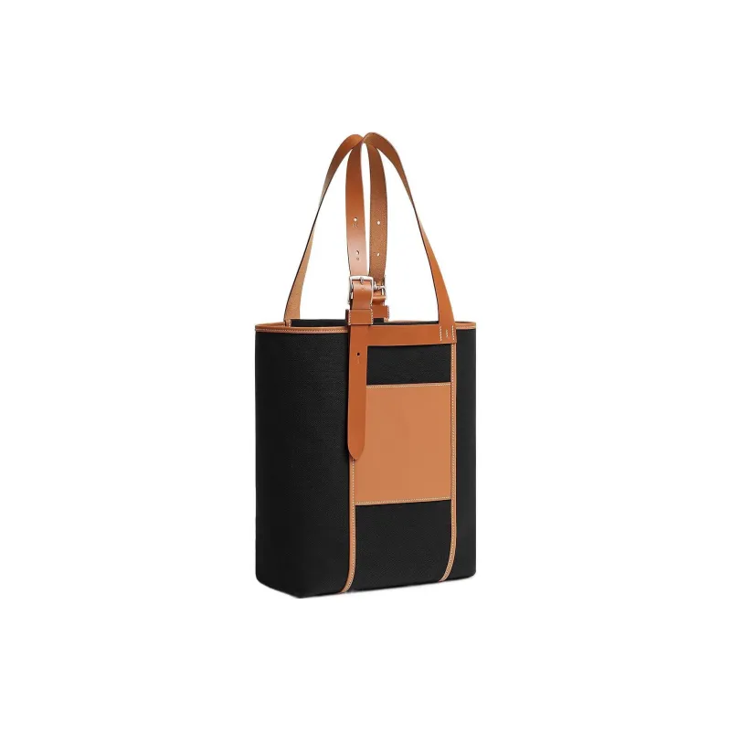 HERMES Etriviere Pocket Goeland Canvas With Hunter Leather And Swift Calfskin Handbag Men's Black/Light Tawny/Gold-1