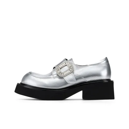GG CC Height Increasing Small Leather Shoes Platform Loafers 5cm Women's