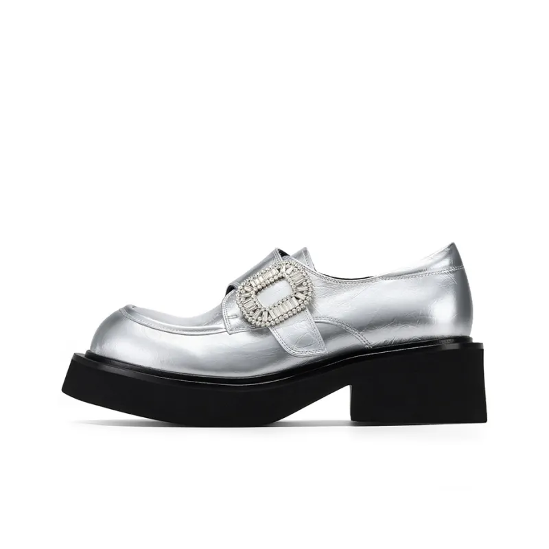 GG CC Height Increasing Small Leather Shoes Platform Loafers 5cm Women's-0