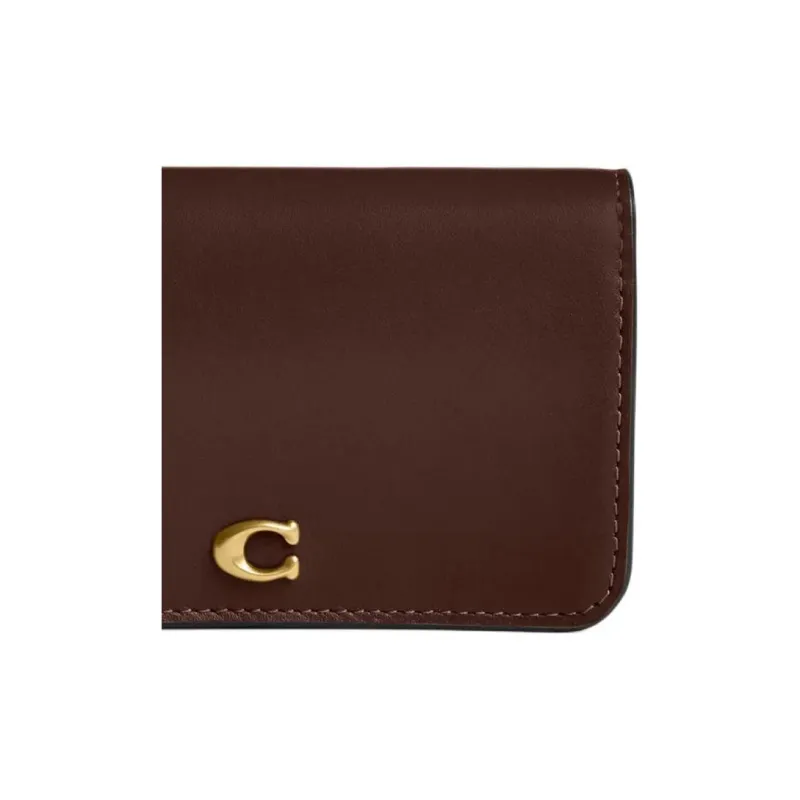 COACH Leather Card Holder Mini Women's Maple Tree Brown-2