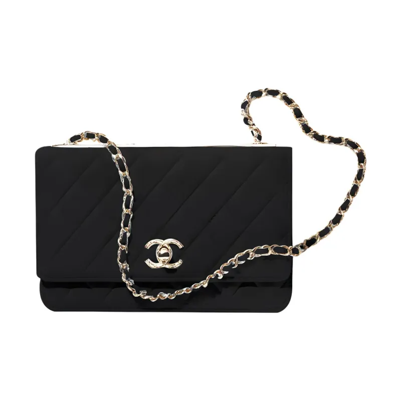 CHANEL Trendy CcWOC Sheepskin Wallet, Crossbody Bag, Shoulder Bag Women's Black-0