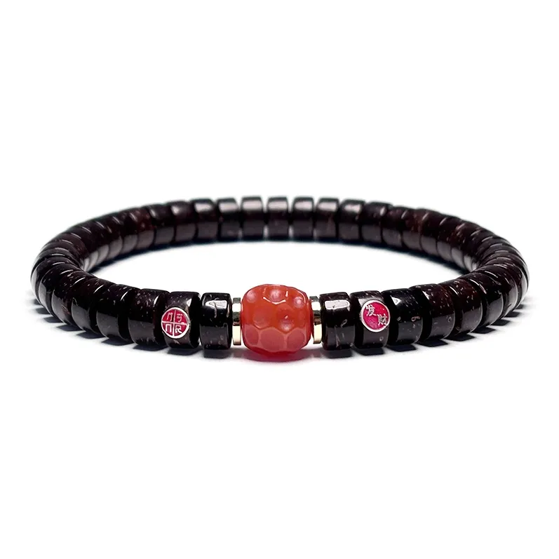MOUNTAINS AND MANS Coconut Shell Beads New Chinese Style Good Luck Beaded Bracelet Unisex-4
