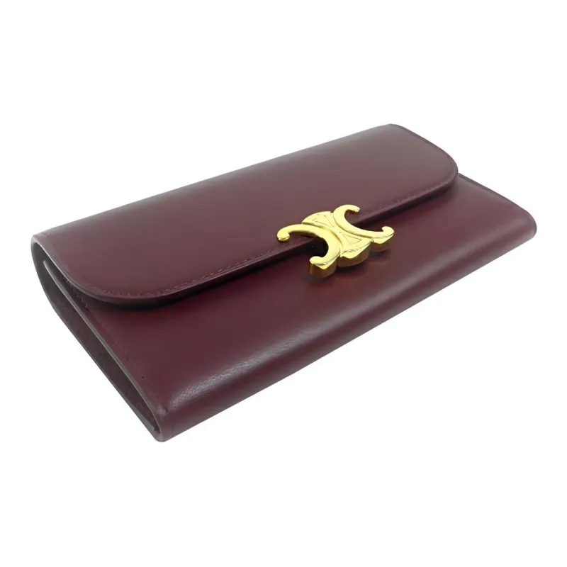 CELINE Leather Clutch Regular Women's Burgundy-3