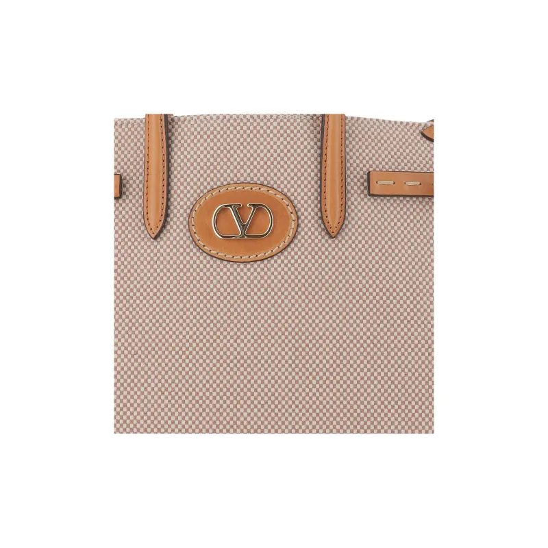 Valentino Cotton Tote Bag Shopping Bag Shoulder Bag Crossbody Bag Handbag Small Size Women's Light Umber-3