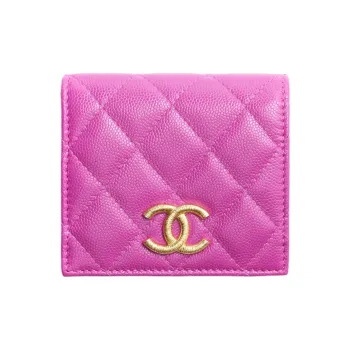 CHANEL Embossed Shiny Calfskin Pocket Wallet Small Size Women's Purple