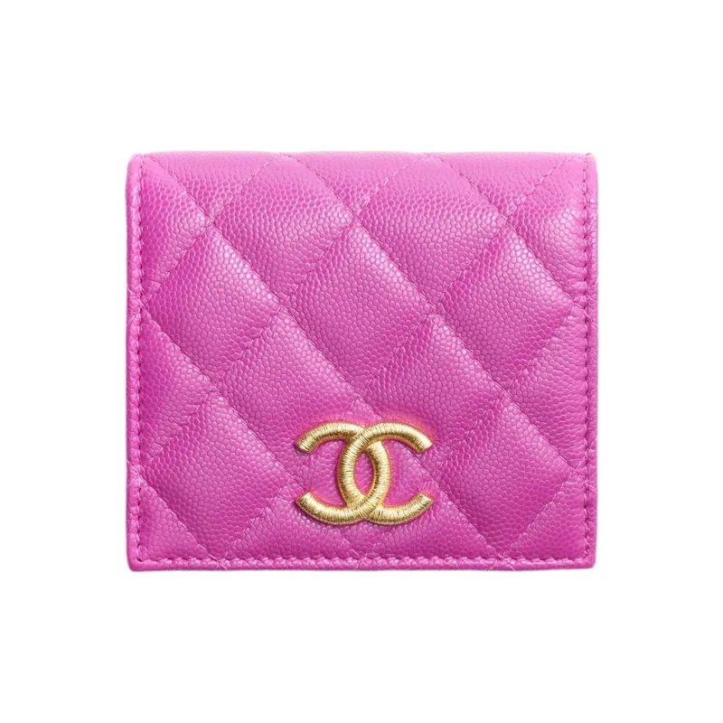 CHANEL Grain Embossed Caviar Shiny Calfskin Flap Wallet Trumpets Women's Purple-0
