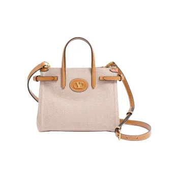 Valentino Canvas One Shoulder Handbag Small Size Women's Natural & Tobacco