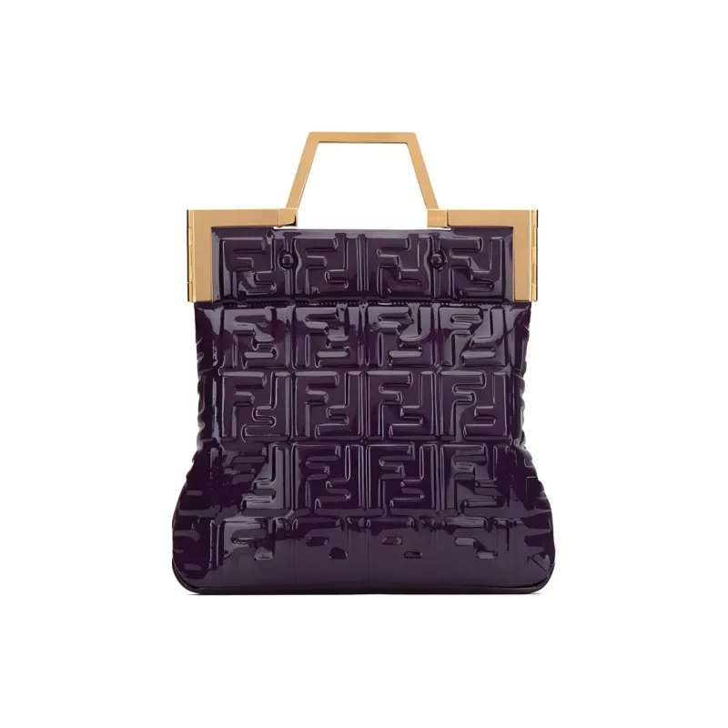 FENDI Patent Leather Tote Bag Shopping Bag Shoulder Bag Crossbody Bag Handbags Small Size Women's Purple-3