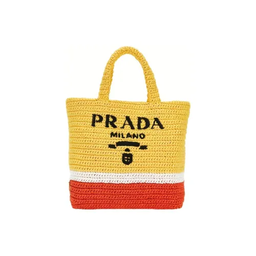 PRADA zipped Effect Yarn Tote Bag Shopping Bag Handbag Women's Orange And Yellow