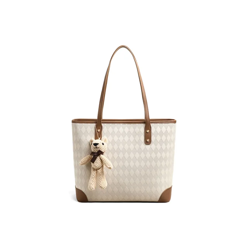COMELY Cow Leather Tote Bag Shopping Bag Shoulder Bags Women's Ecru-3
