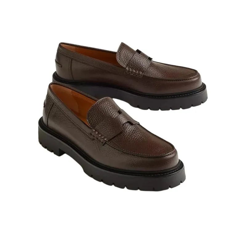 HERMES Klement Loafers 3cm Men's Brown-2