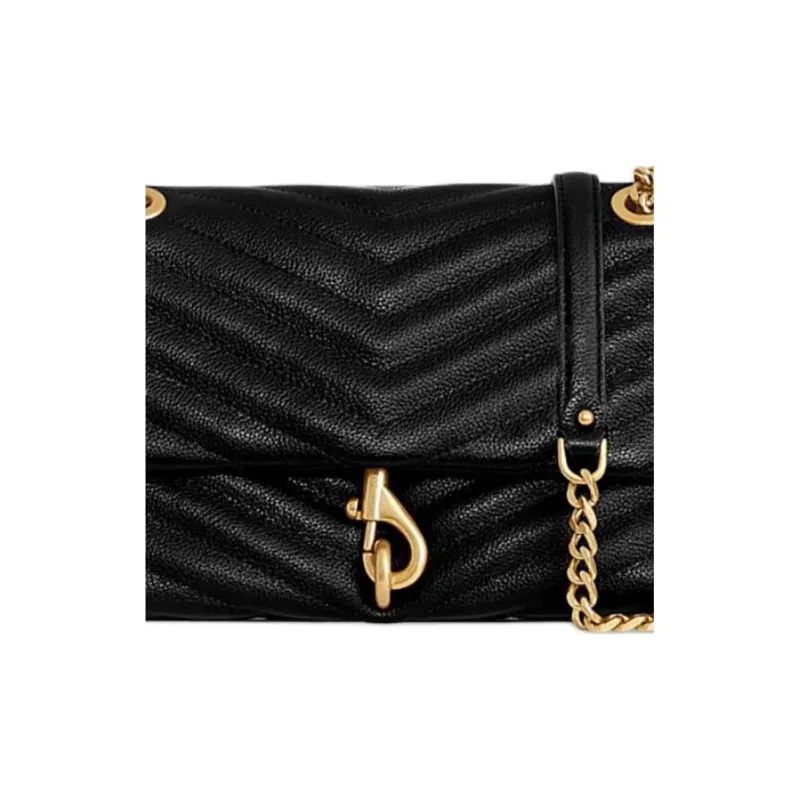 REBECCA MINKOFF Edie Smooth Leather Shoulder Bag Crossbody Bag Women's Black With Bronze Accents-3