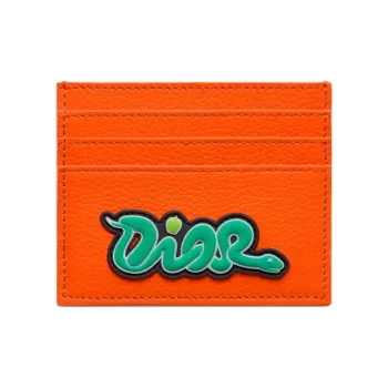 DIOR KAWS Collaboration Cow Leather Card Holder Women's Vermilion