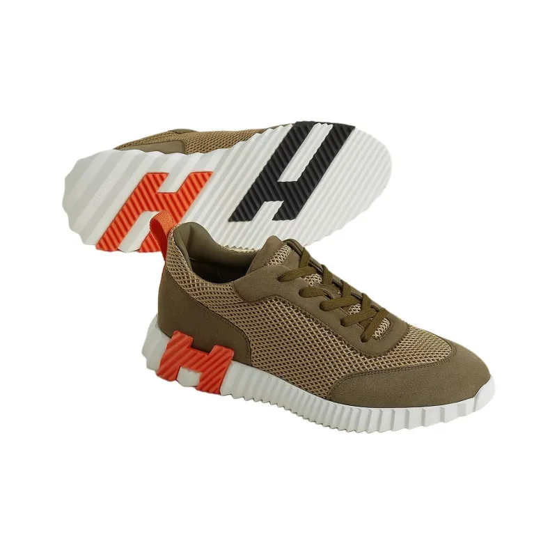 HERMES Bouncing Low-Top Casual Shoes Men's Olive Green-3