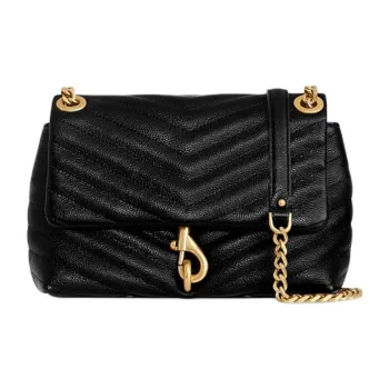 REBECCA MINKOFF Edie Smooth Leather Shoulder Bag Crossbody Bag Women's Black With Bronze Accents