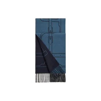 HERMES Cashmere Knit Scarves Men's Marine Blue