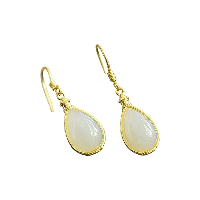 Jade Ink Love Hetian Jade Earrings White Jade Women's-0