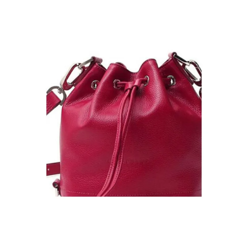 LONGCHAMP Le Foulonné Cow Leather Textile Bucket Bags Shoulder Bag Crossbody Bag Large Size Women's Red-3