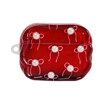 Wei Xin Apple AirPods 4/2/3/4th Generation/AirPods Pro/Pro 2nd Generation TPU Red Base Pearl Bowknot Headphone Cases