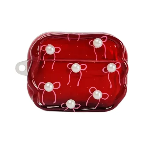 Wei Xin Apple AirPods 4/2/3/4th Generation/AirPods Pro/Pro 2nd Generation TPU Red Base Pearl Bowknot Headphone Cases