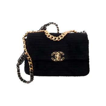 CHANEL 19Bag Hooked Flower Handbag Women's Black
