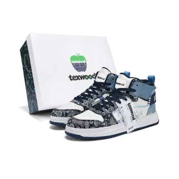 TEXWOOD Chinese Style Blue And White Porcelain Collection High Top Skateboard Shoes Men's