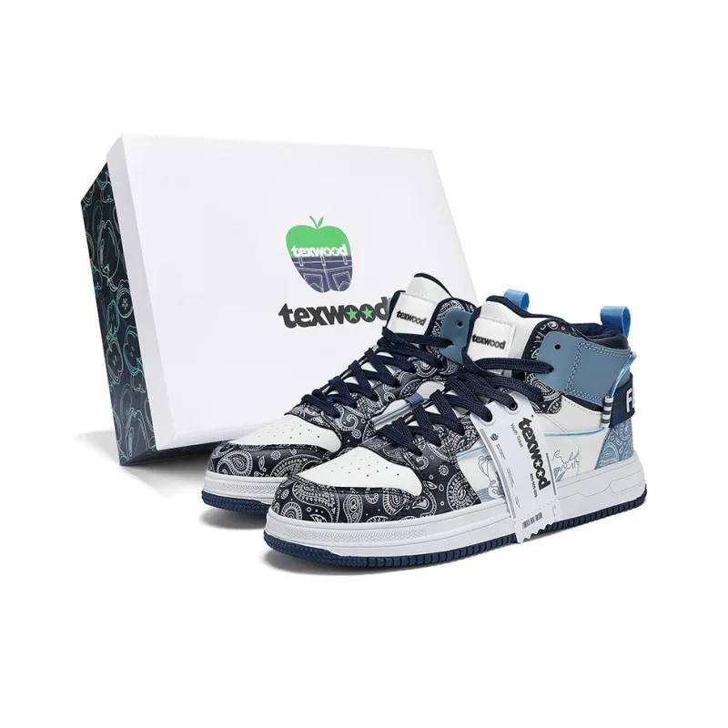 TEXWOOD Chinese Style Blue And White Porcelain Collection High Top Skateboard Shoes Men's-0