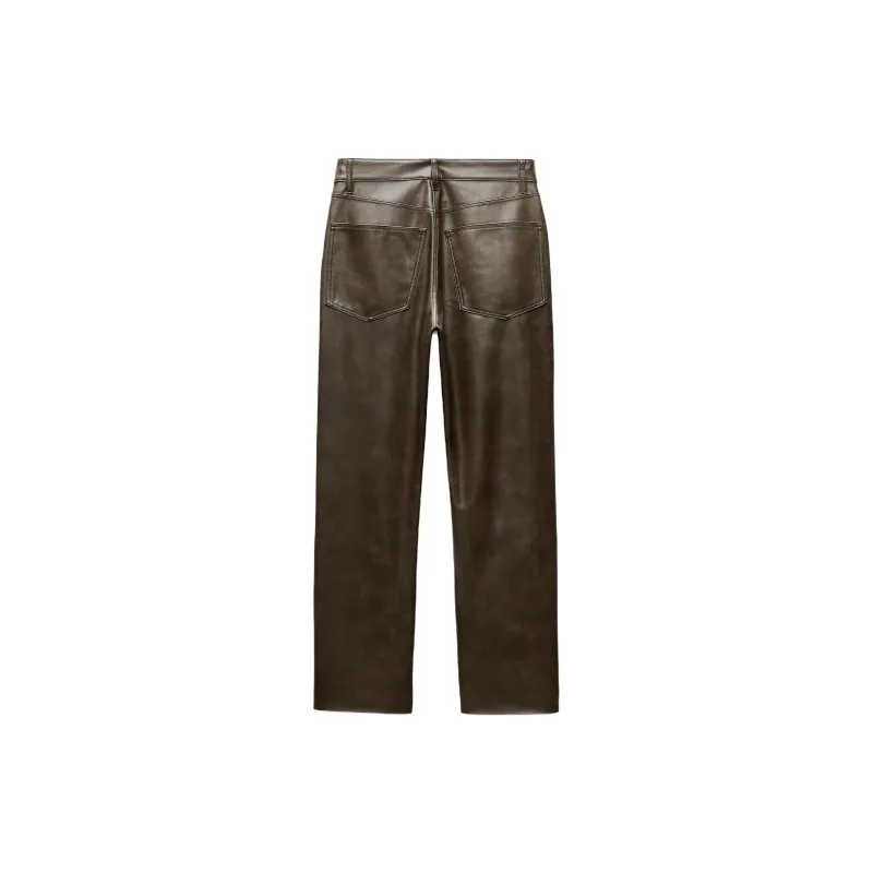 ZARA ZW Series Leather Pants Women's Brown-1
