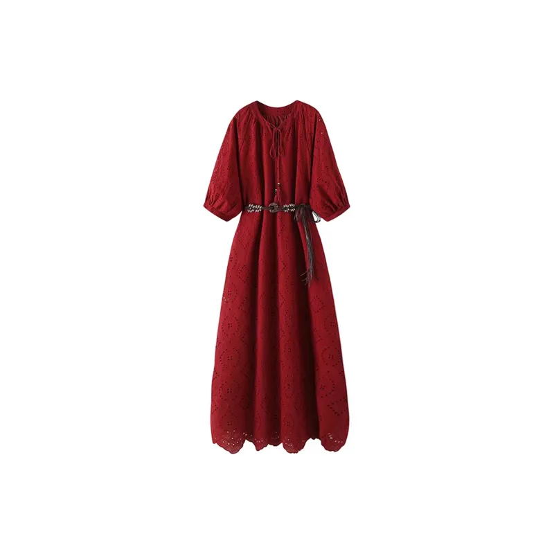 Wbwq Long Sleeved Dress Women's Maroon-2