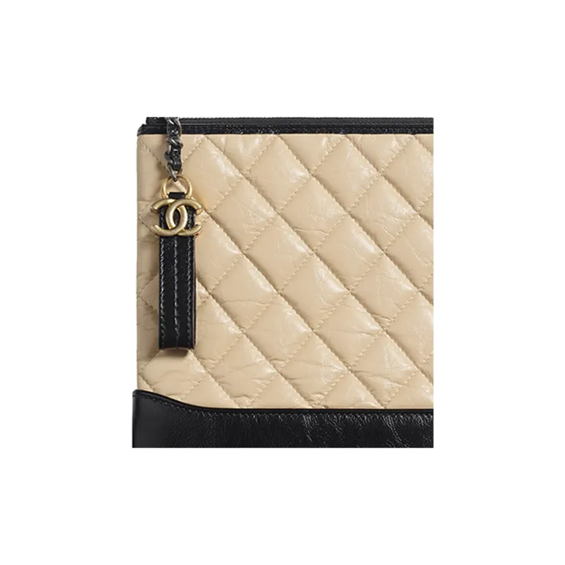 CHANEL Calfskin With Smooth Calfskin Clutch Women's Beige/Black-4