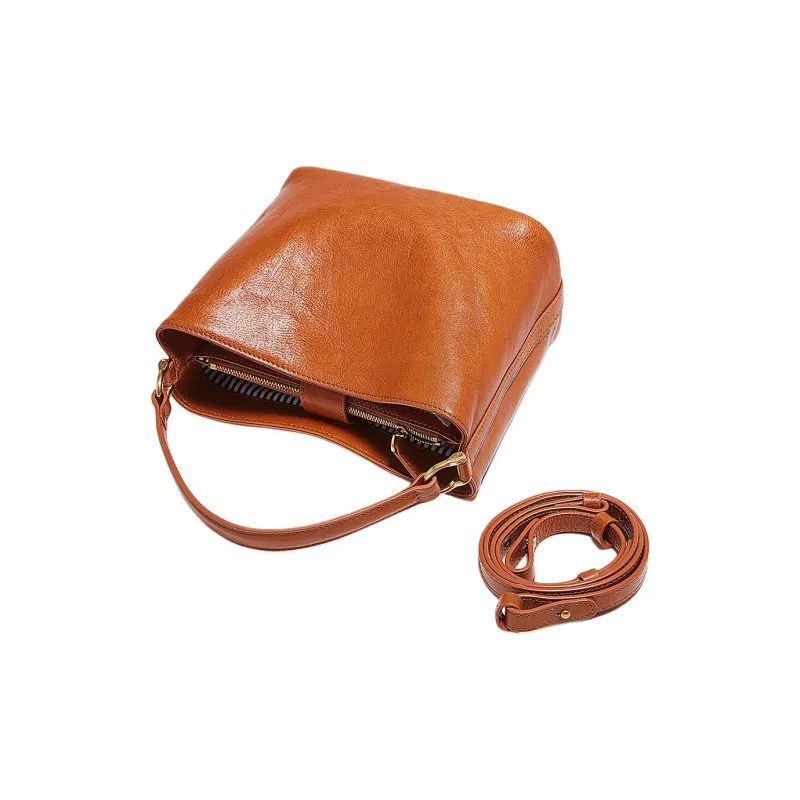 Marino Orlandi Top Grain Vegetable Tanned Cow Leather Handbag Medium Size Women's Yellow/Brown-3