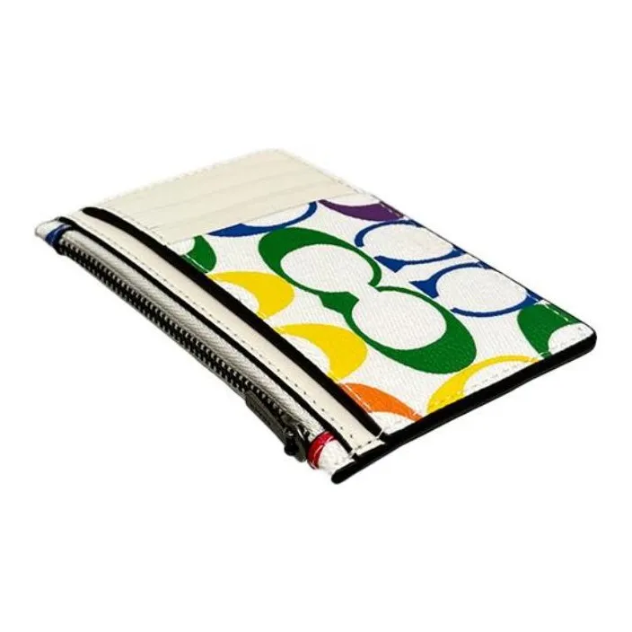 COACH Card Case Canvas With Leather Card Holder Coin Purse Women's Rainbow-4